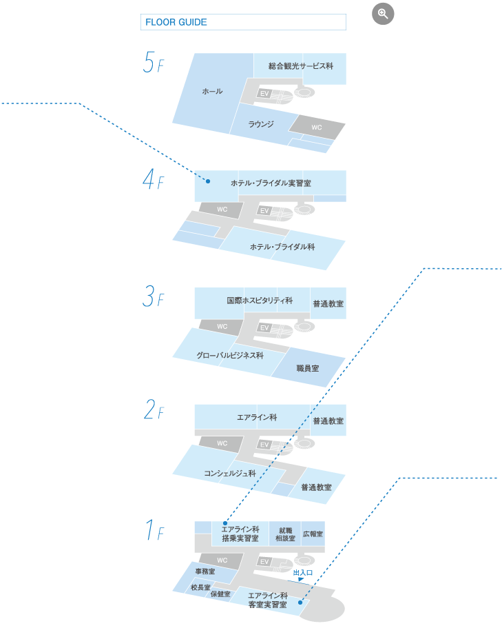 新キャンパスフロアガイド図・静岡インターナショナル・エア・リゾート専門学校